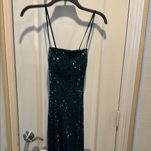 Green Sequin Slip Dress with Spaghetti Straps